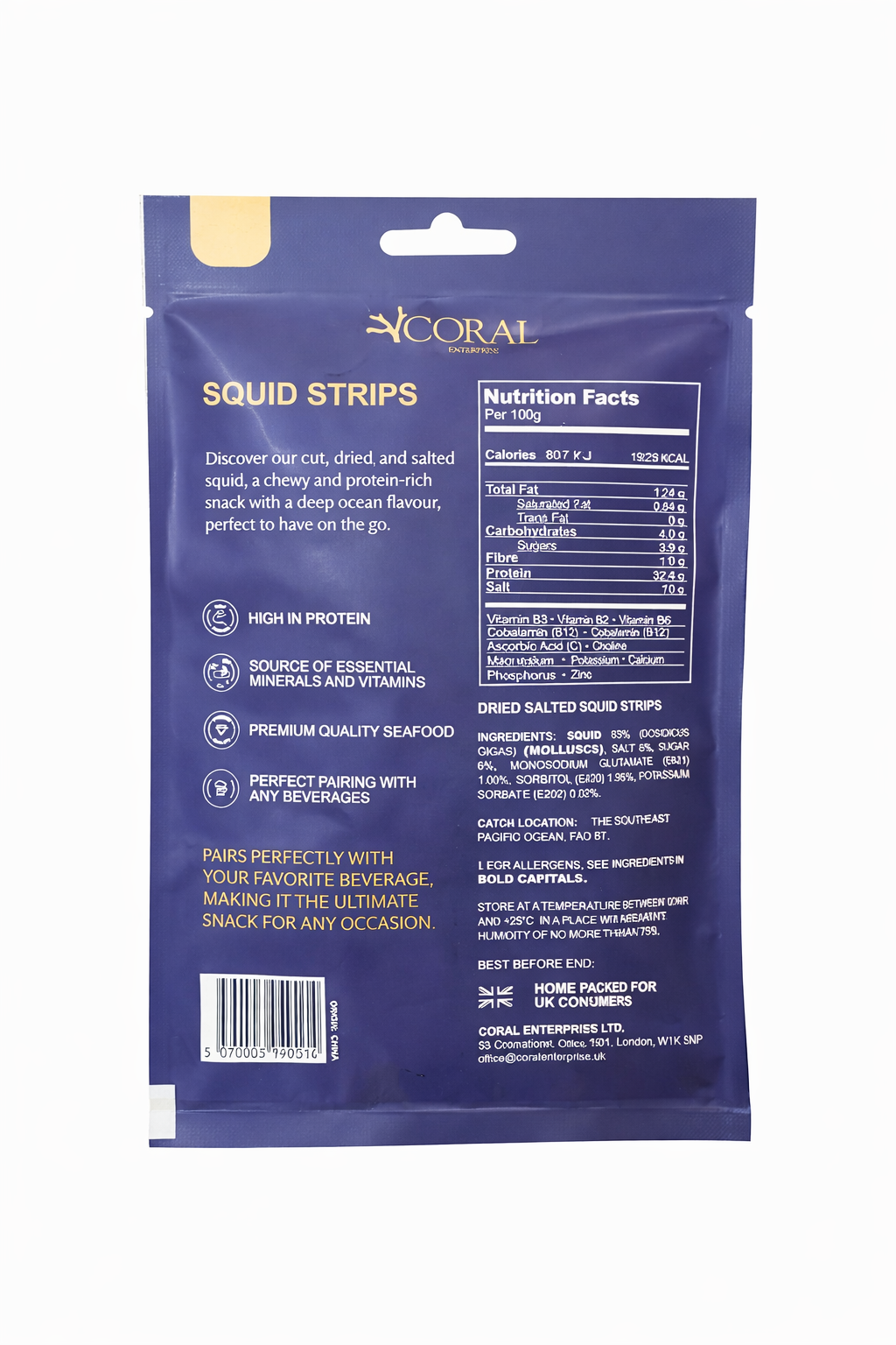 coral squid strips dried squid 37g high protein snack package detail