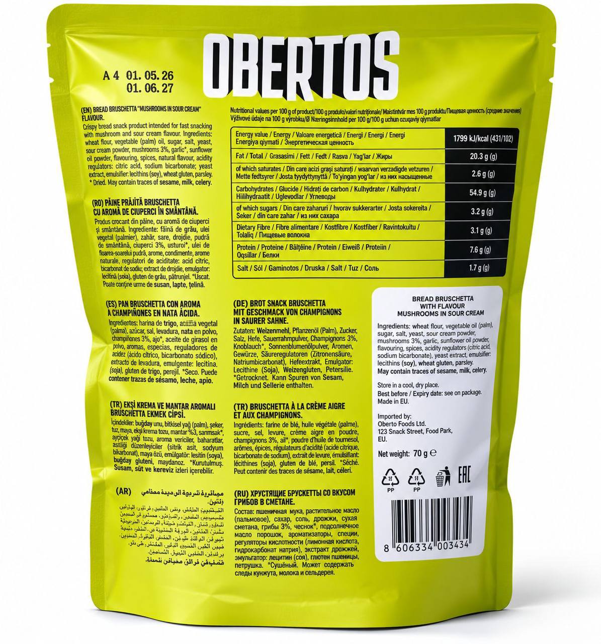 Obertos Bruschetta Mushrooms in Sour Cream 70g