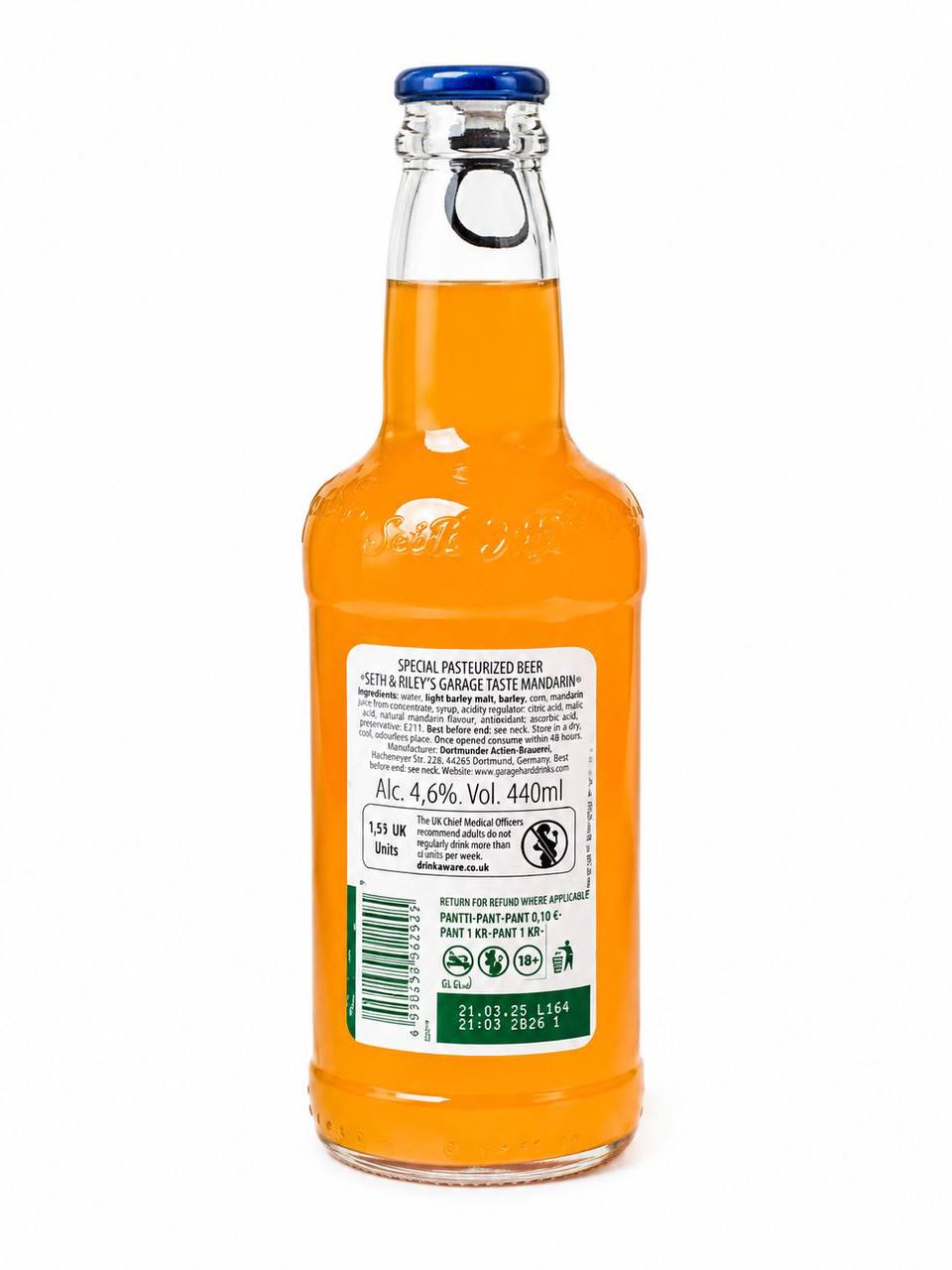 Seth & Riley's Garage Taste Mandarin Hard Drink 440ml - Back Label