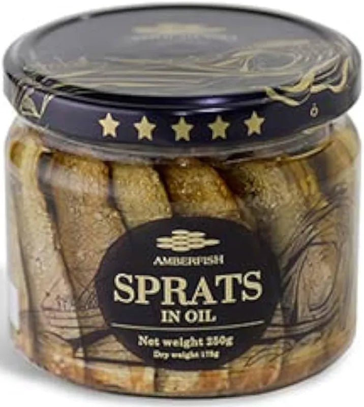 Amber fish sprats in oil