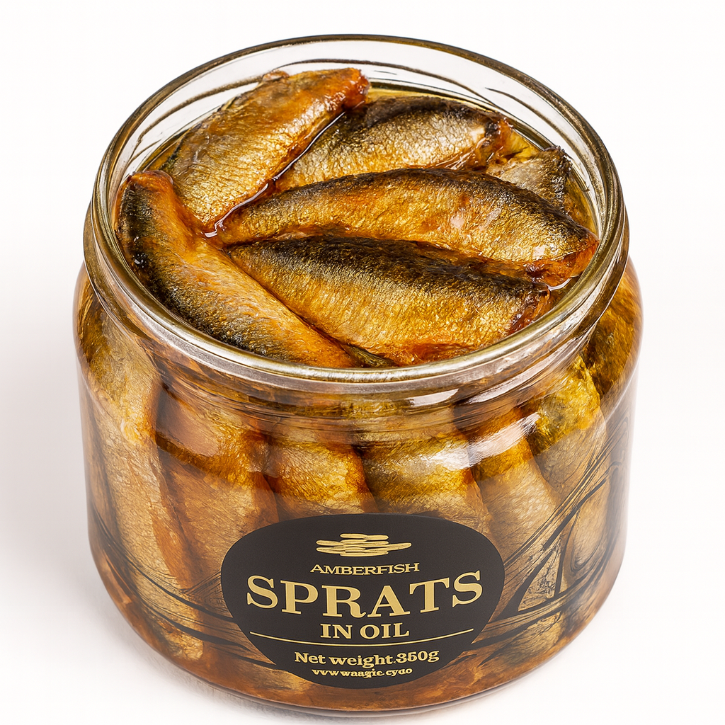 Amber fish sprats in oil