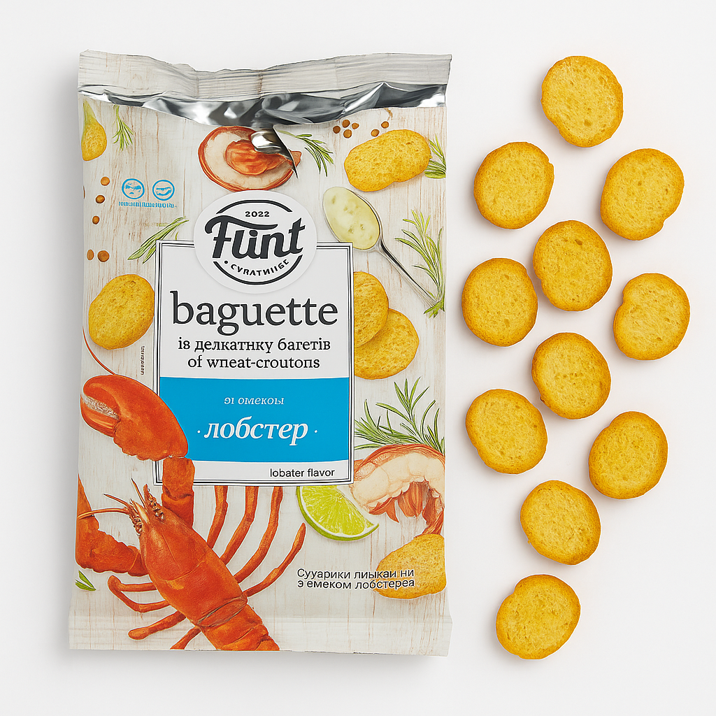 Here’s a Shopify-ready description for the Flint Lobster Flavor Baguette Croutons: