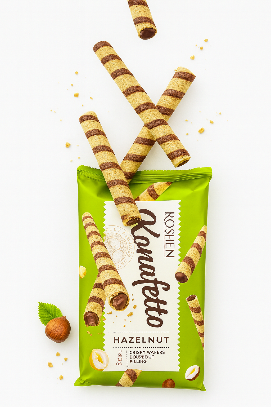 Roshen Konafetto Hazelnut – Crispy Rolls with Creamy Perfection
