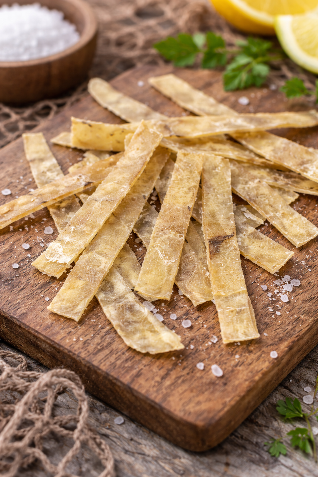 coral blue whiting strips dried fish snack 37g salted package close up texture and seasoning