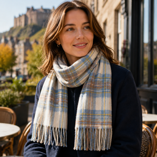 Muted Blue Stewart Tartan 100% Lambswool Scarf – House of Balmoral
