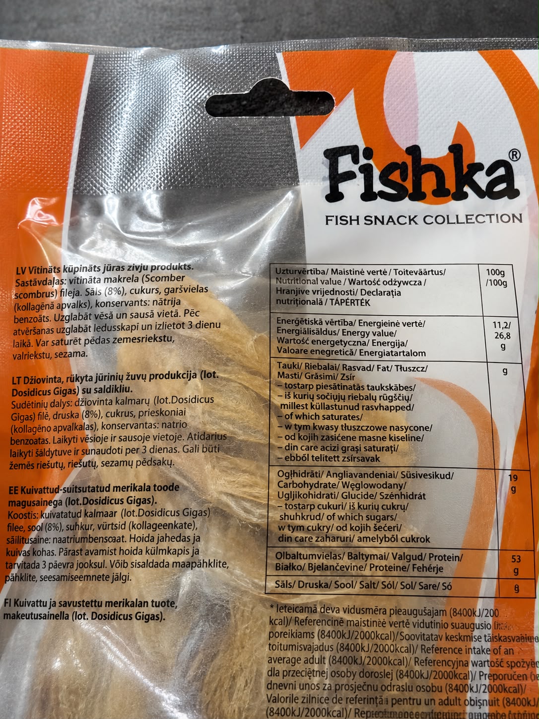 fishka dried smoked squid snack 50g seafood snack package back