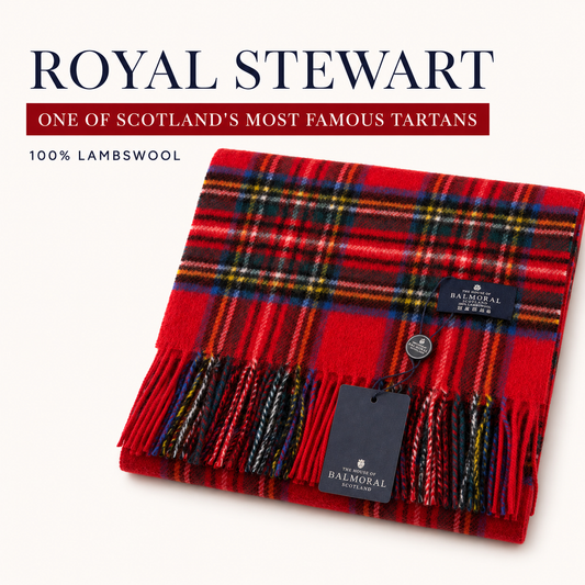 Folded Royal Stewart red tartan scarf by The House of Balmoral, made from 100% lambswool