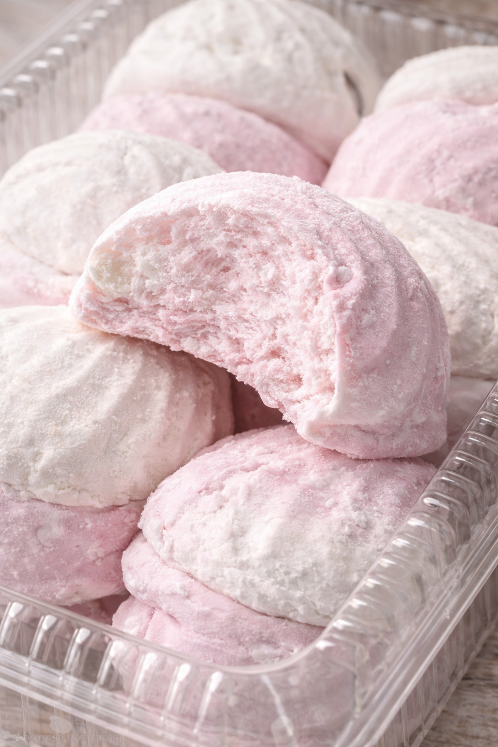 Soft white and pink marshmallow zephyr sweets close-up – airy vanilla foam texture Eastern European confectionery 420g