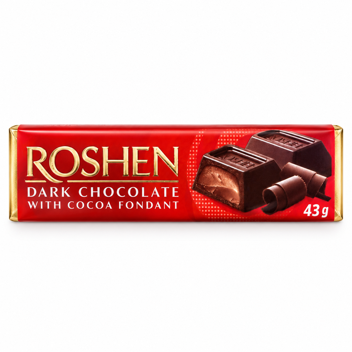 Roshen dark chocolate bar with cocoa fondant filling, 43g pack