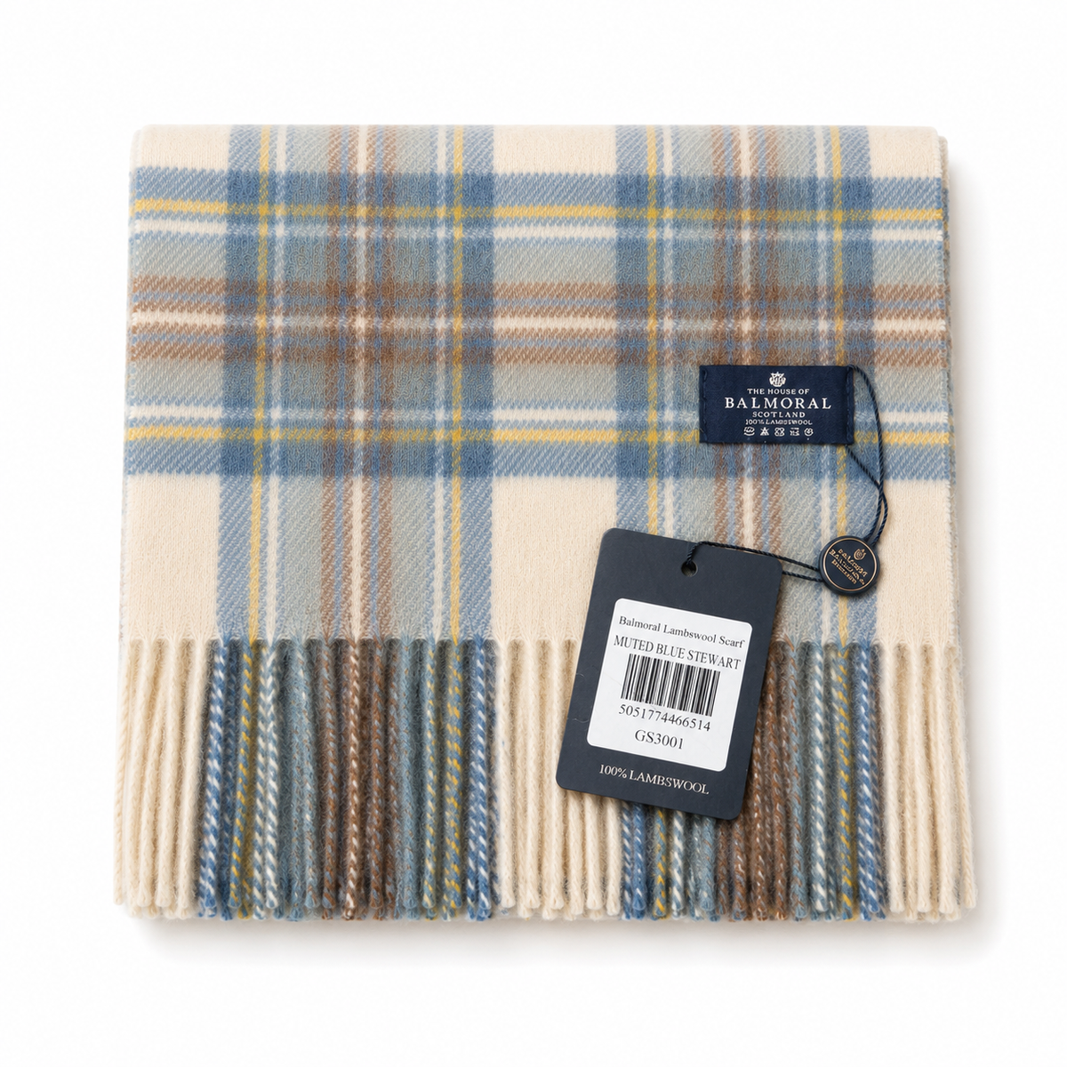 Muted Blue Stewart Tartan 100% Lambswool Scarf – House of Balmoral