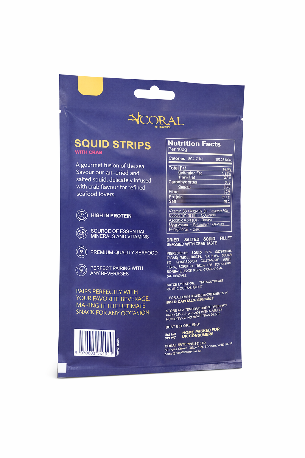Coral Squid Strips with Crab Flavour 37g – Salted & Dried Seafood Snack