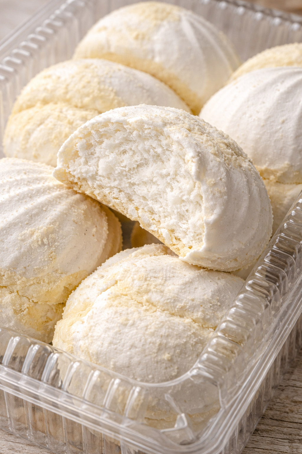 Close up of vanilla marshmallow cake with soft milk soufflé filling – Eastern European vanilla sponge dessert 420g pack