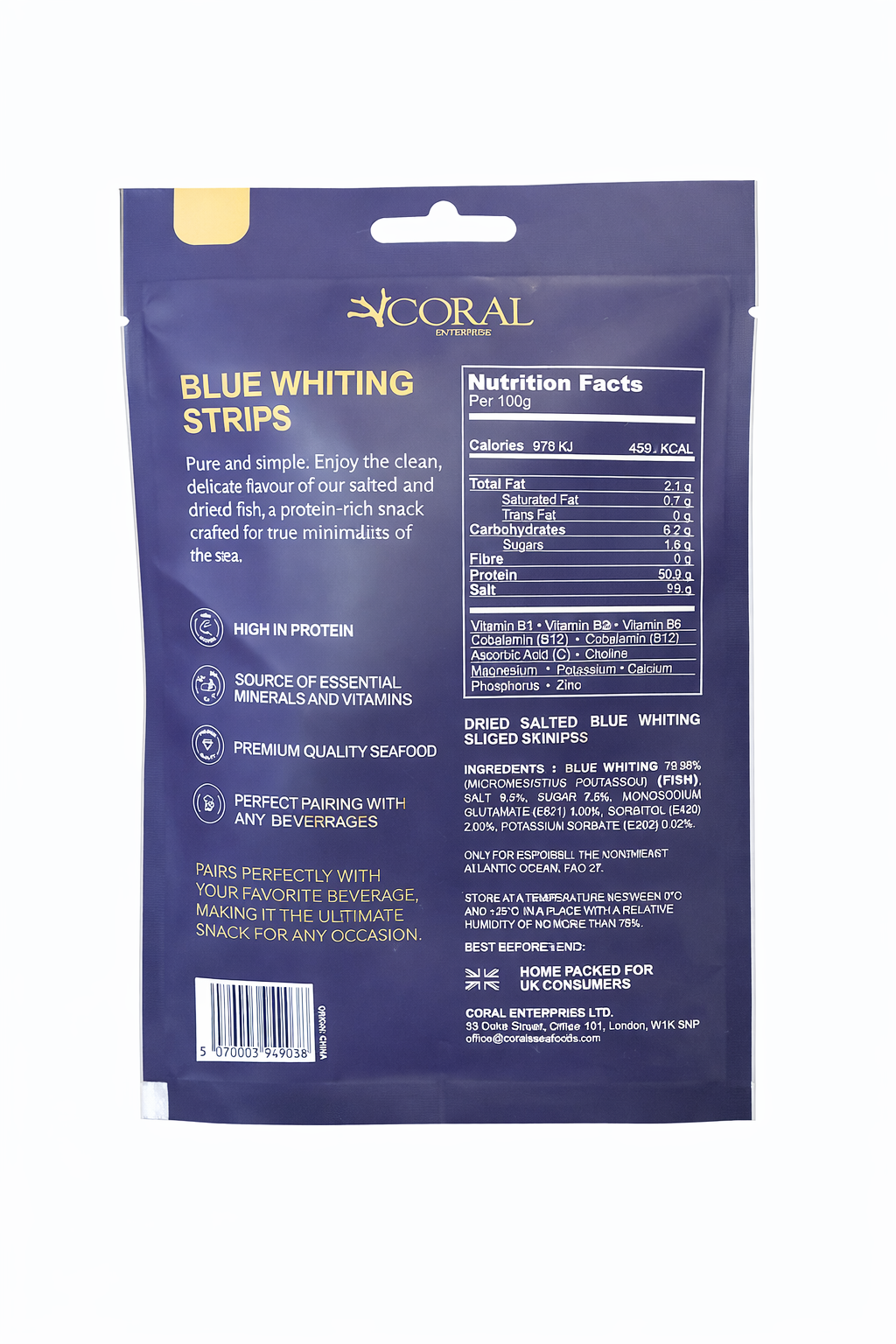 coral blue whiting strips dried fish snack 37g salted package product view