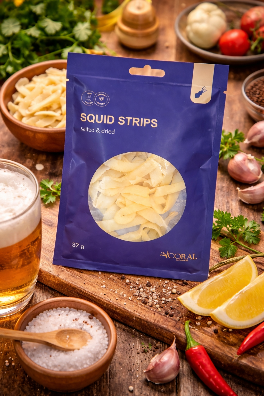 coral squid strips dried squid 37g high protein snack package side