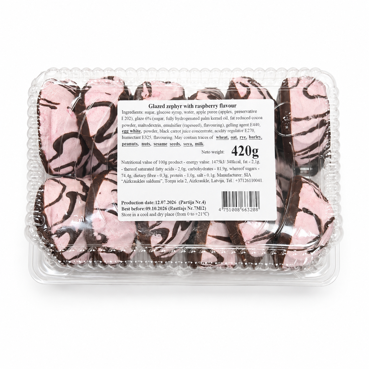 Glazed Raspberry Zephyr with Chocolate Drizzle – 420g