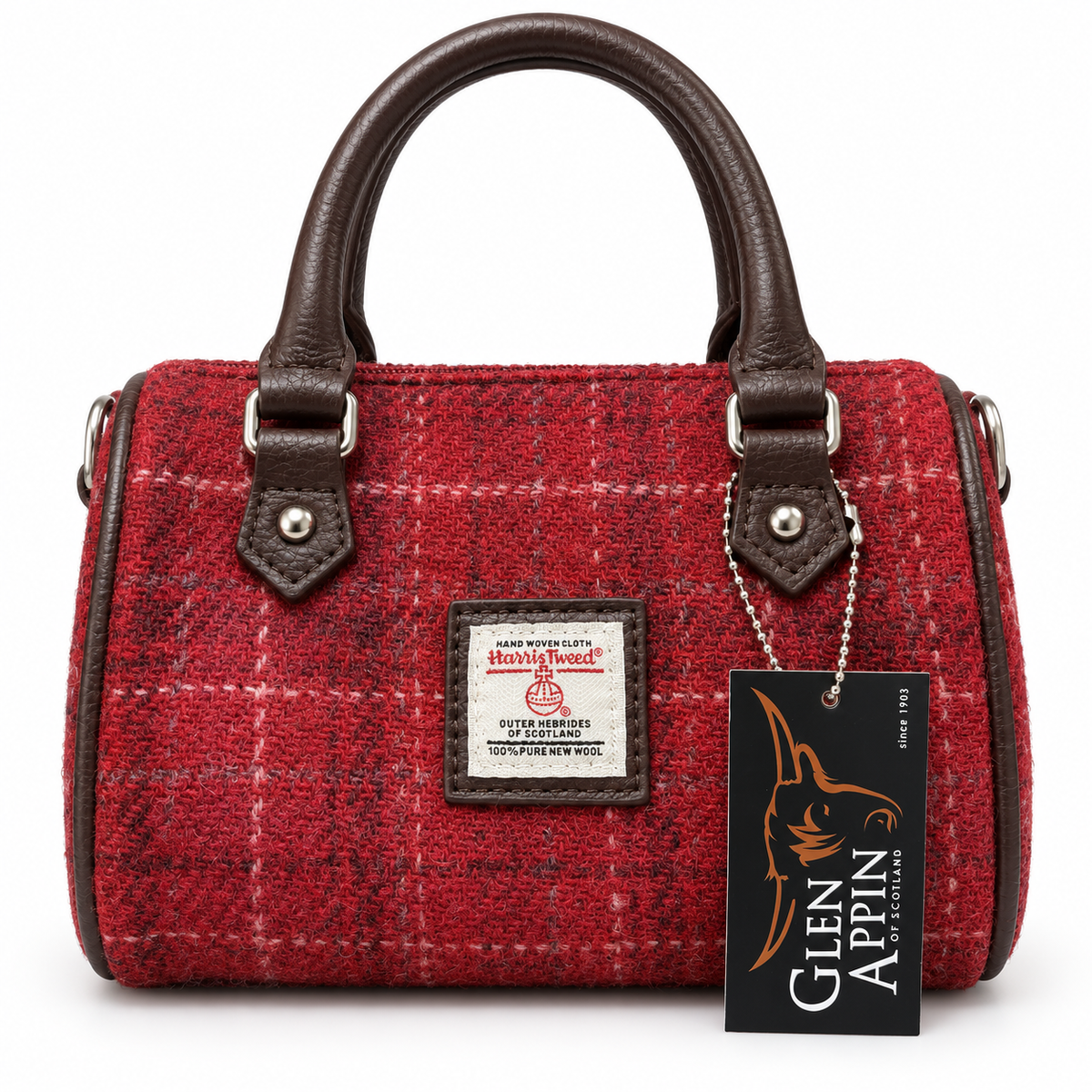 Glen Appin Red Harris Tweed Mini Handbag with Shoulder Strap