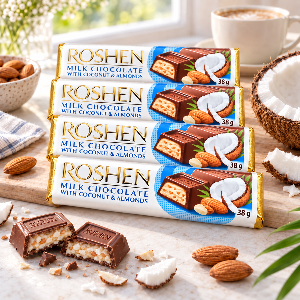    Bundle image:  Roshen coconut and almond milk chocolate bars 38g each
