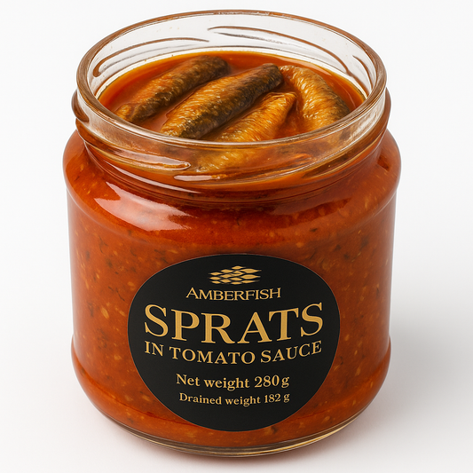 Amber fish sprats in tomato sauce