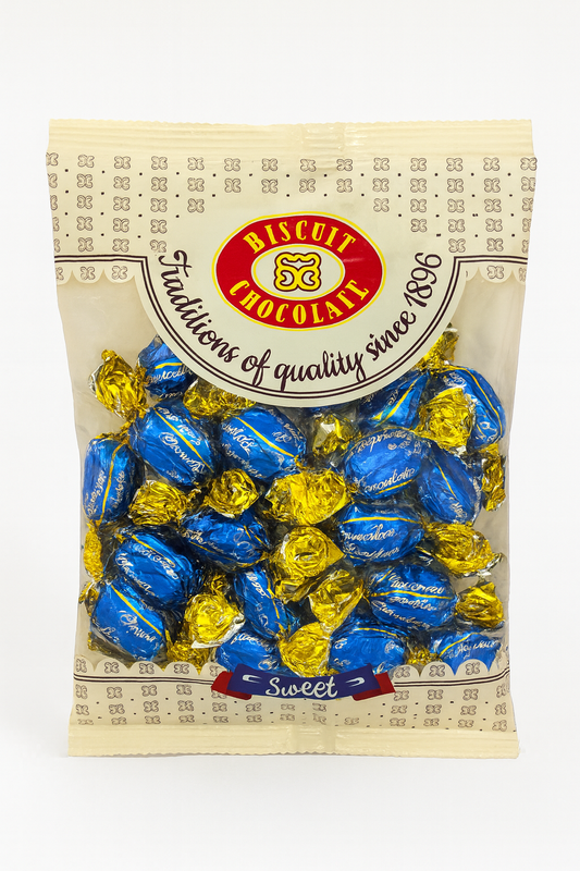 Biscuit Chocolate Candies – Blue & Gold Wrapped Sweets