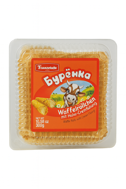Franzeluta Burenka Waffle Rolls with Halva Cream Filling – 300g