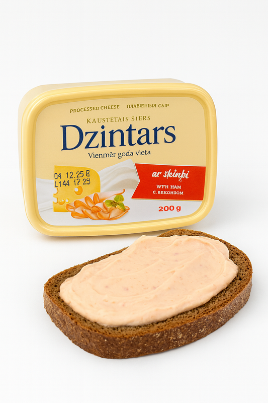 🧀 Dzintars Processed Cheese with Ham – Creamy & Savoury Delight (200g)