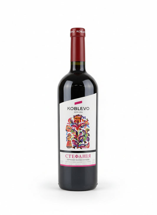 Koblevo Stefania Red Semi-Sweet Wine – Ukrainian Elegance in Every Glass (0.75L)                                              Product Type: Semi-Sweet Red Wine
Origin: Ukraine
Volume: 750ml | ABV: 12%