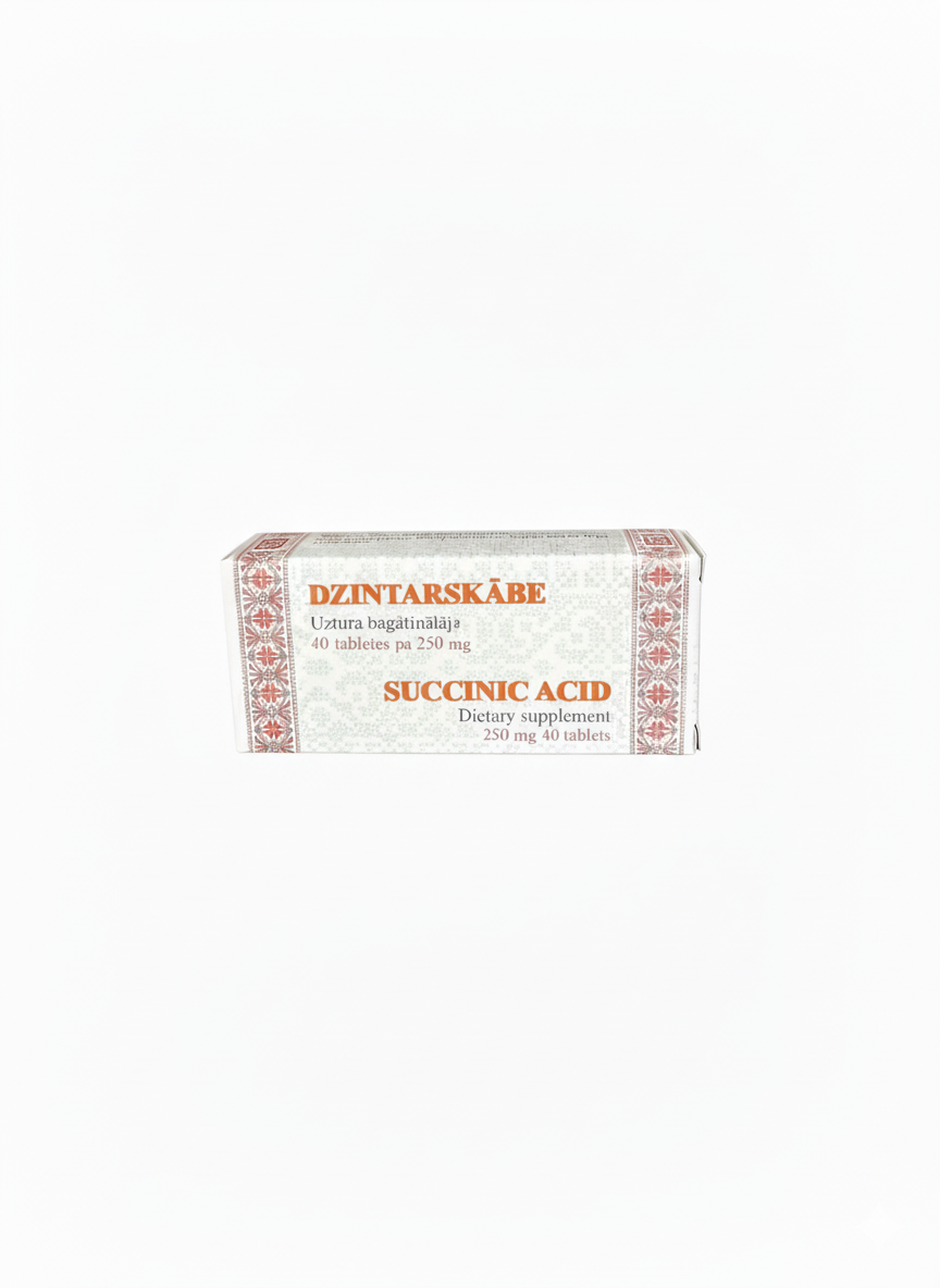 MAK Succinic Acid Tablets 250 mg 40 tablets natural supplement package
