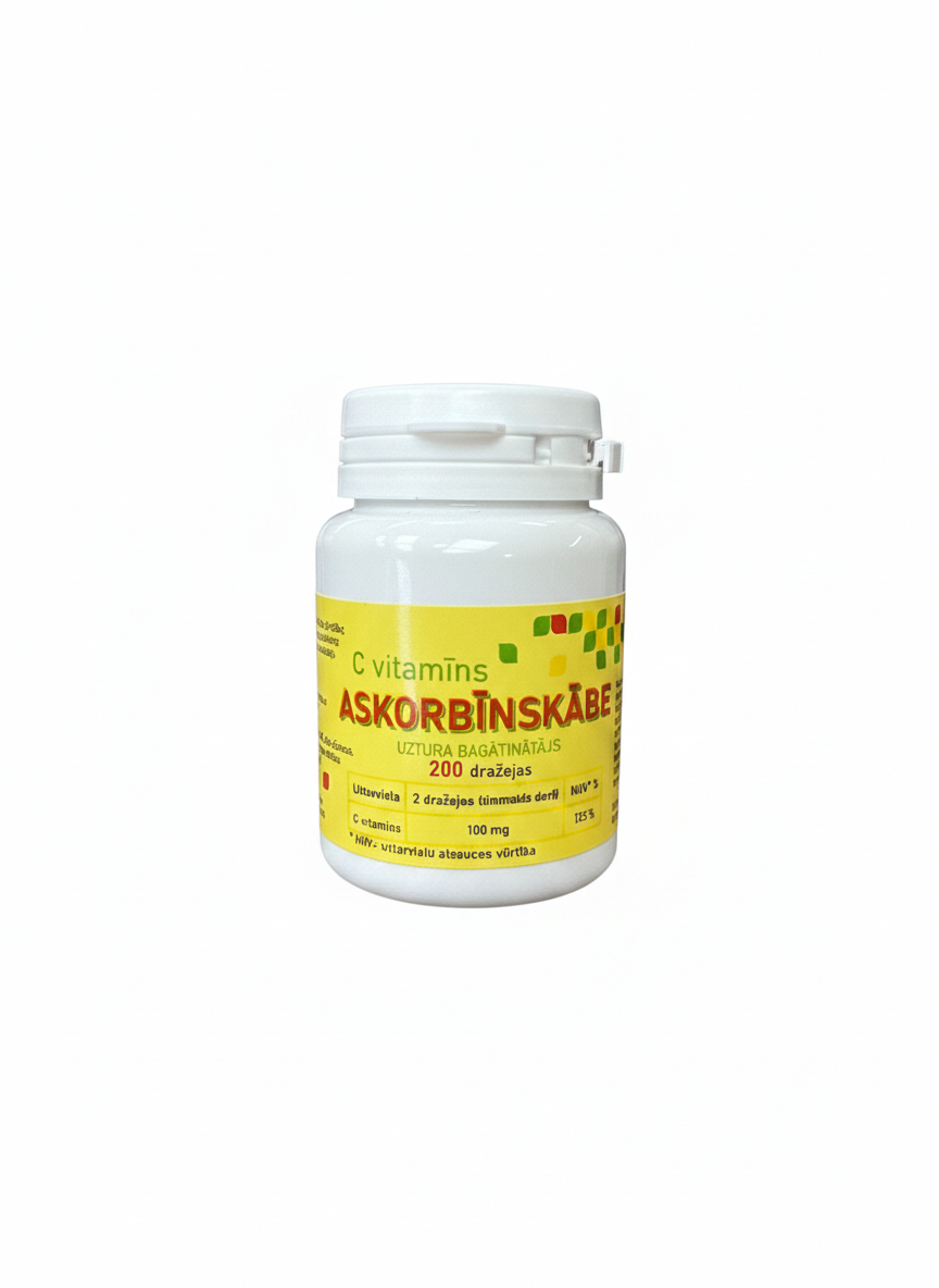 MAK Ascorbinskābe Vitamin C Tablets 100mg 200 count natural supplement package