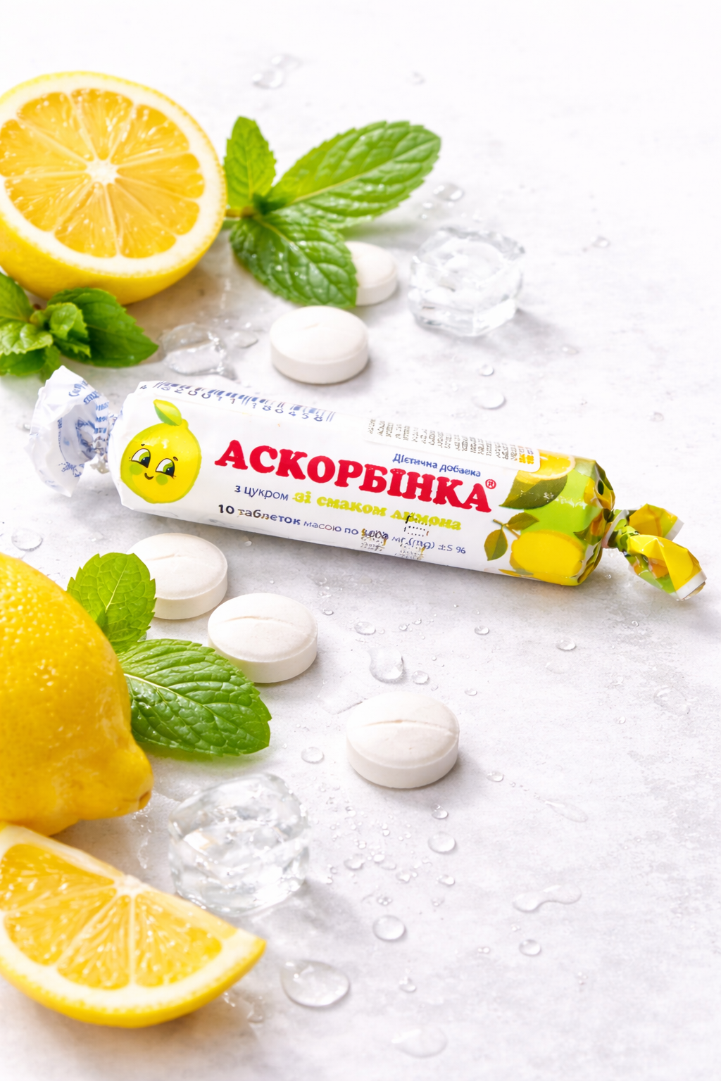 Askorbinka Vitamin C Tablets with Sugar – Lemon Flavour (10 Chewable Tablets)