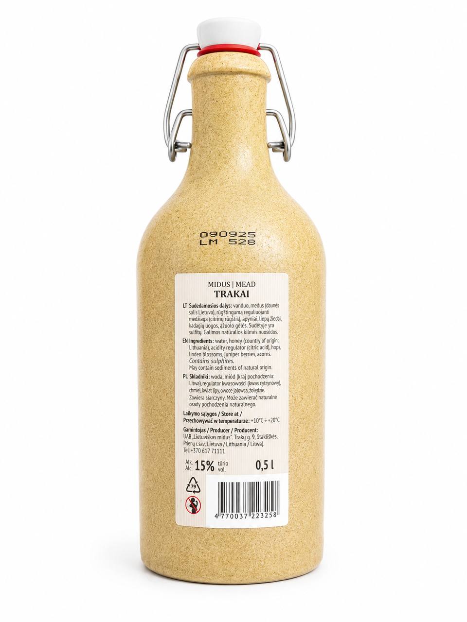 Trakai Midus Mead 0.5L back label with ingredients