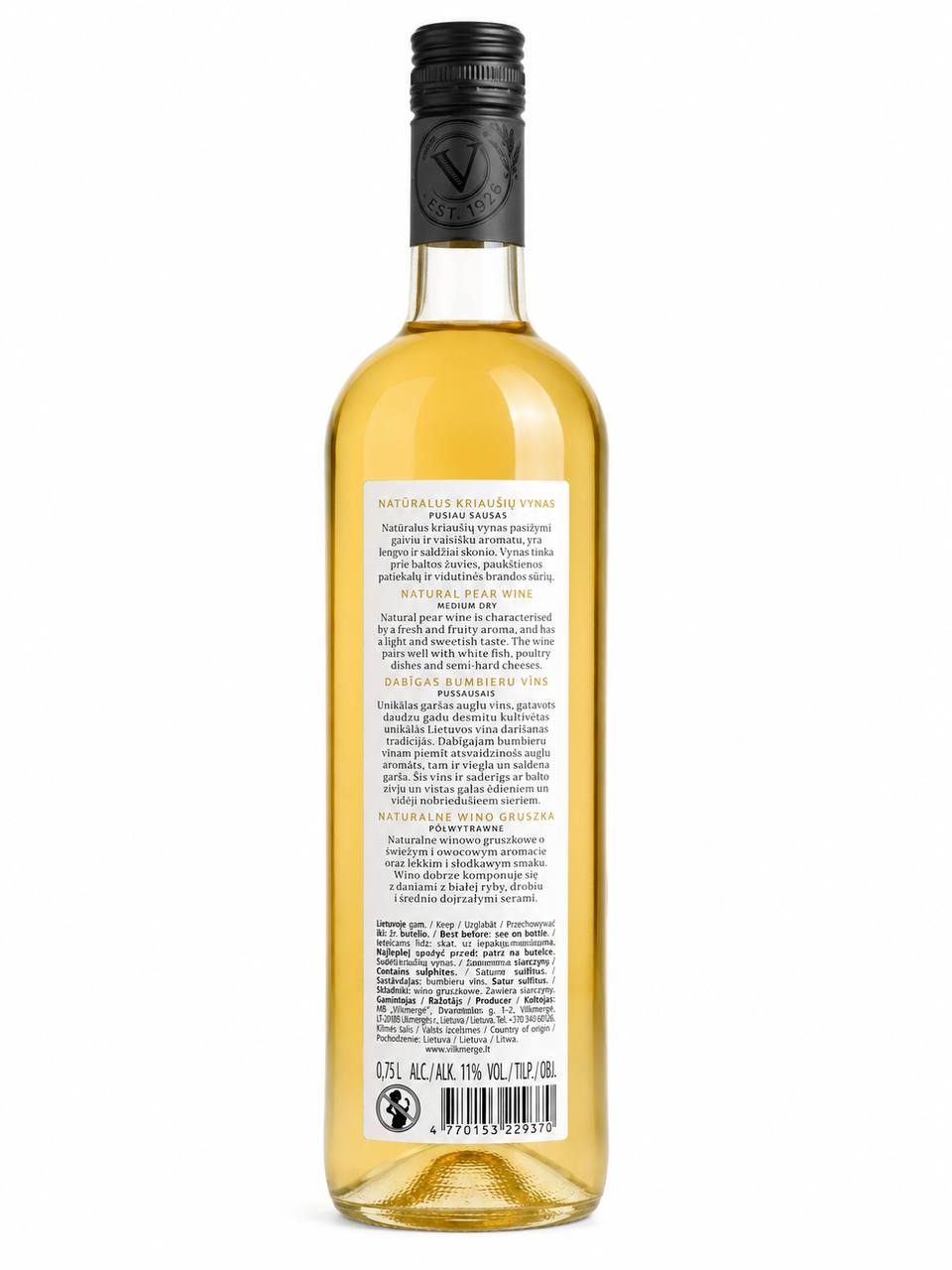 Voruta Natural Pear Wine back label with ingredients and description