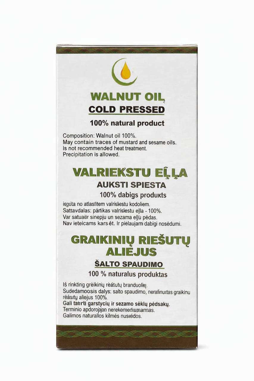 Cold Pressed Walnut Oil 100ml back label with composition and usage notes