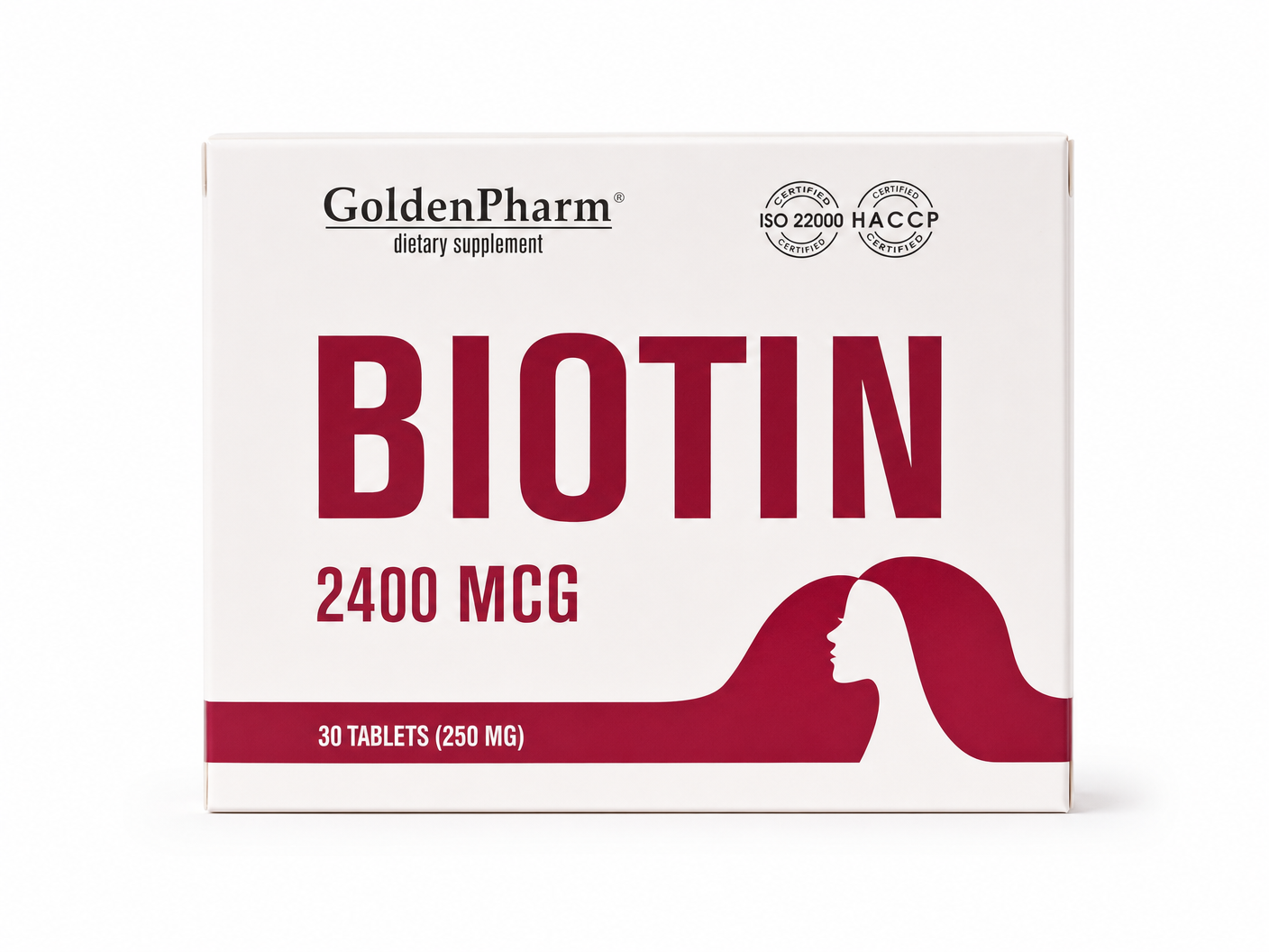 GoldenPharm Biotin 2400 MCG Vitamin B7 30 Tablets natural supplement package