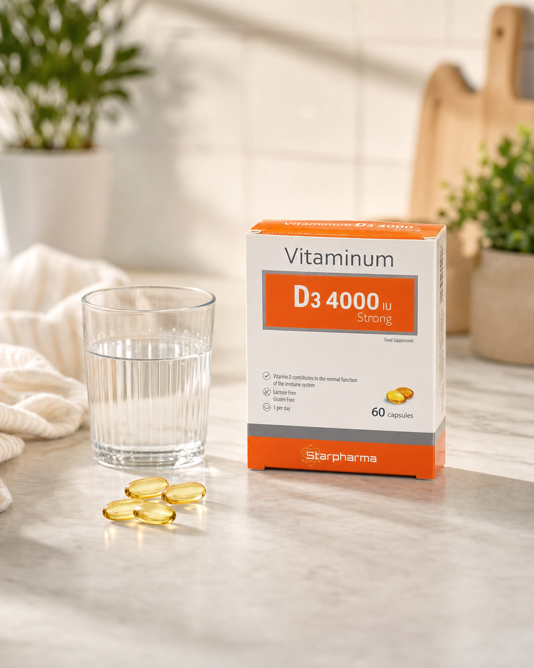 Starpharma Vitaminum D3 4000 IU Strong supplement 60 capsules natural health product package