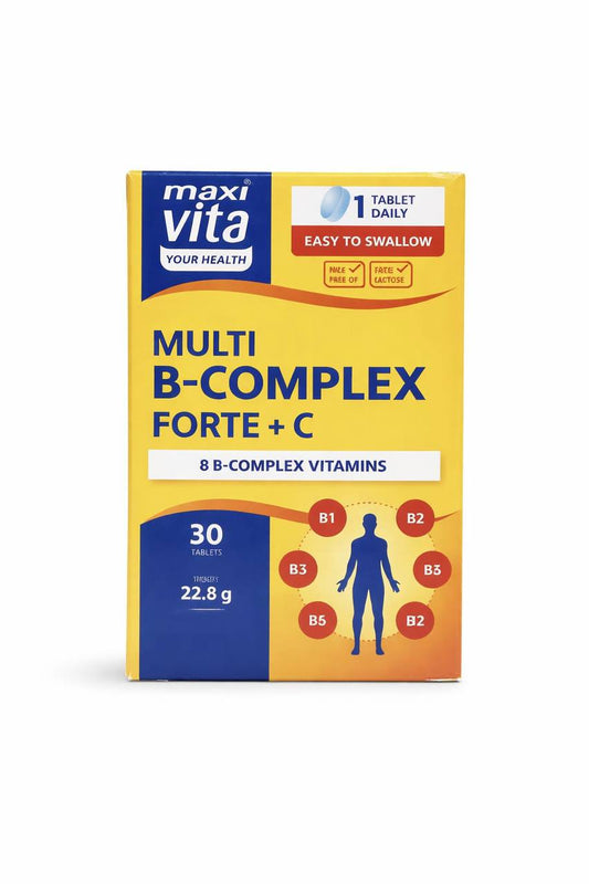 MaxiVita Multi B-Complex Forte + C — 8 B-Complex Vitamins, 30 Tablets - Front