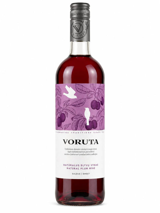 Voruta Natural Plum Wine Sweet 0.75L front bottle label