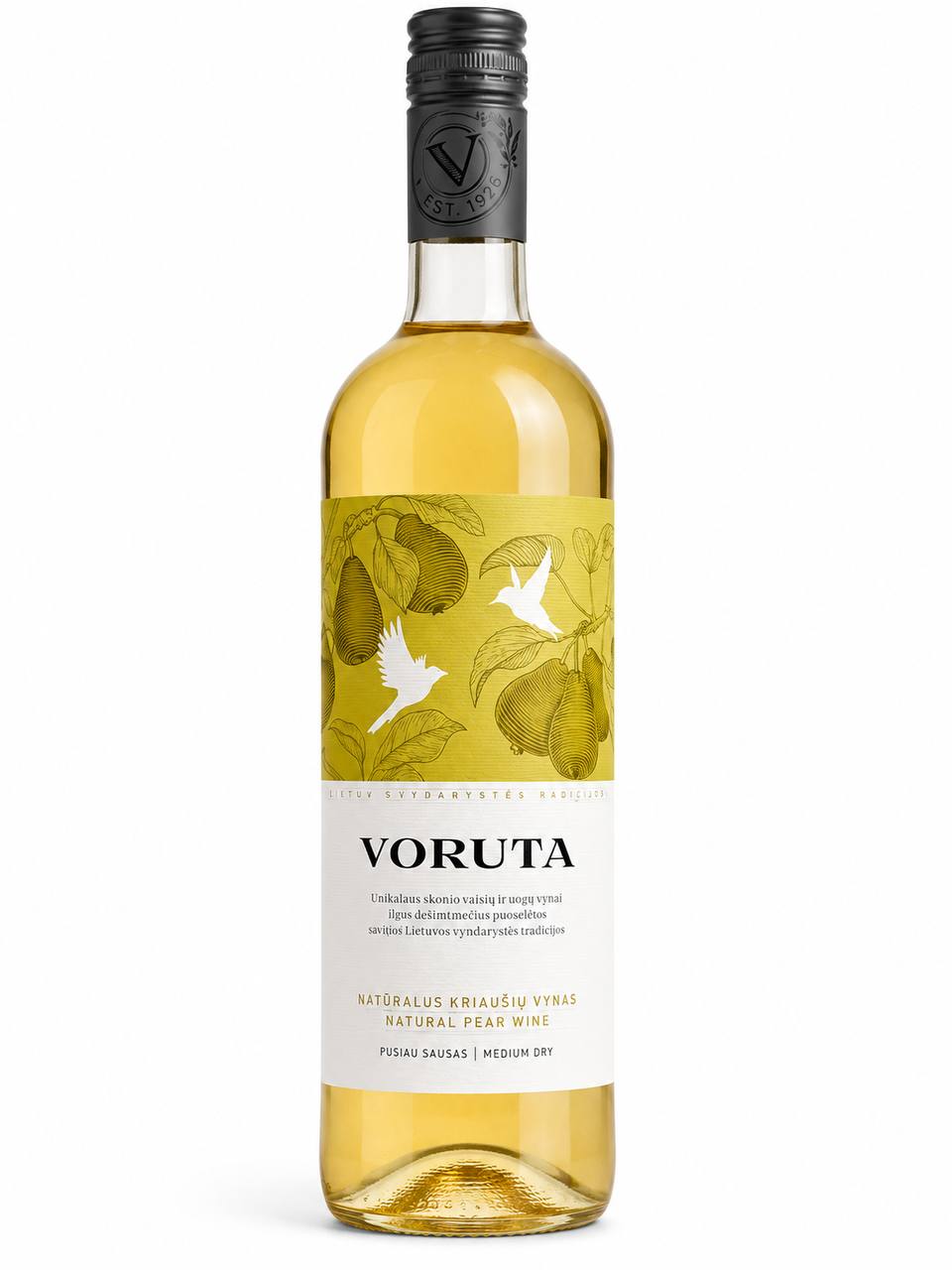 Voruta Natural Pear Wine front label on white background