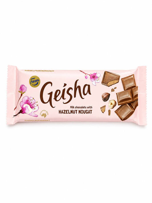 Fazer Geisha Milk Chocolate with Hazelnut Nougat 100g front packaging