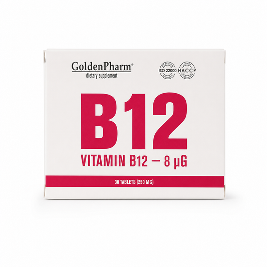 GoldenPharm Vitamin B12 30 Tablets front of box