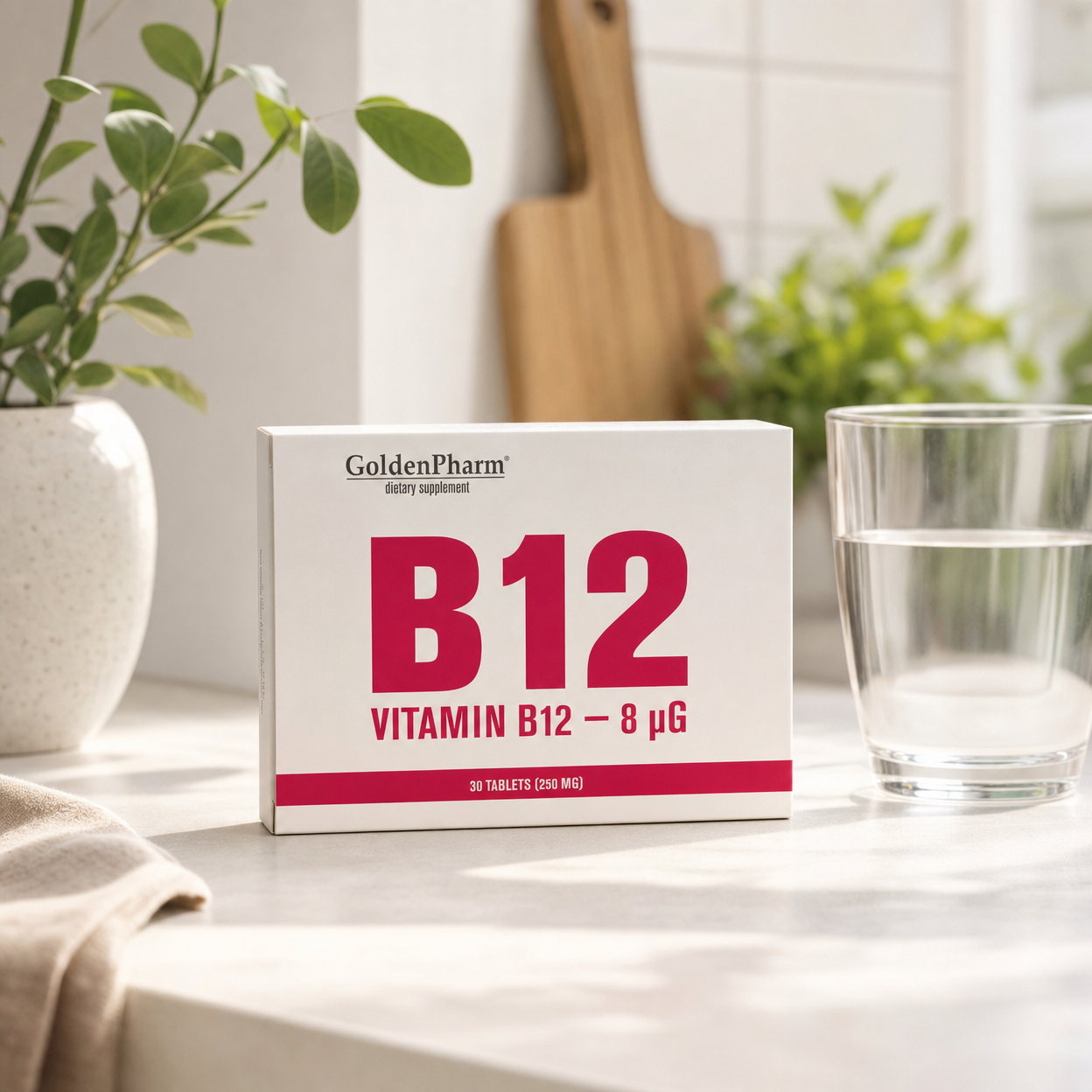 GoldenPharm Vitamin B12 30 Tablets natural supplement package
