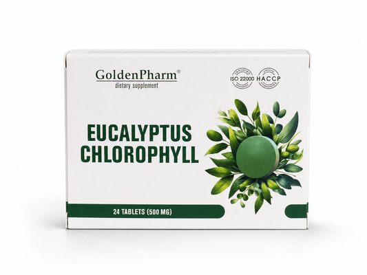 GoldenPharm Eucalyptus Chlorophyll front of box on clean white background