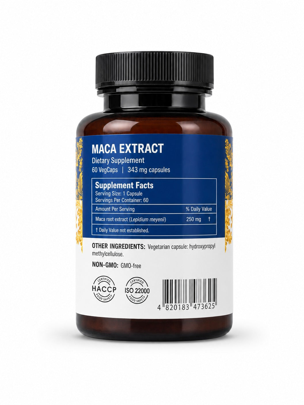 GoldenPharm Maca Extract herbal supplement 60 VegCaps natural wellness package