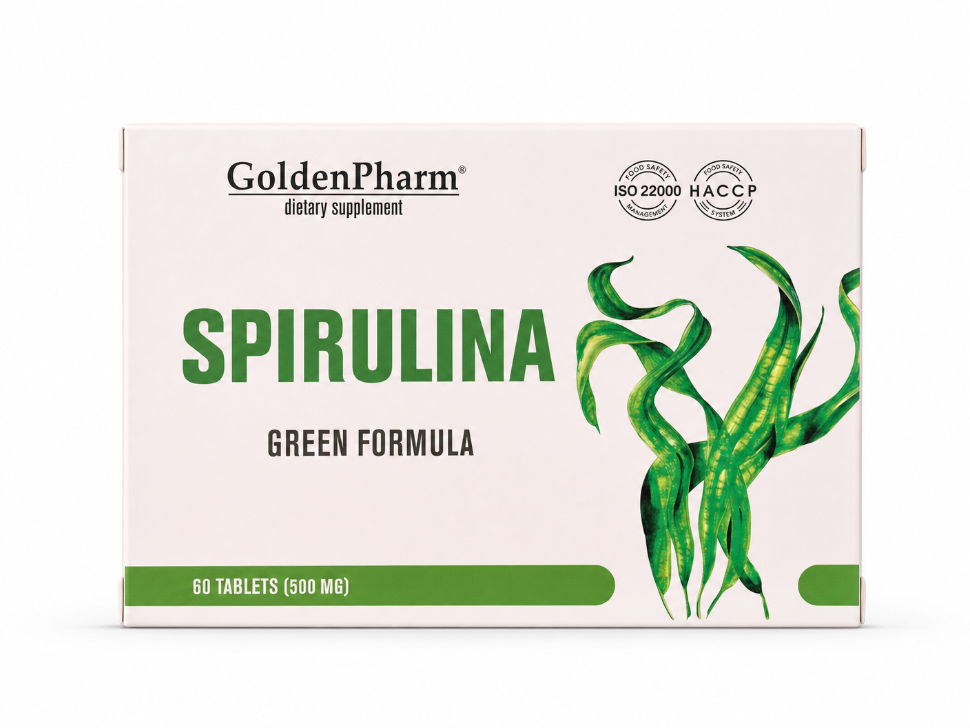 GoldenPharm Spirulina 60 Tablets 500mg natural supplement package