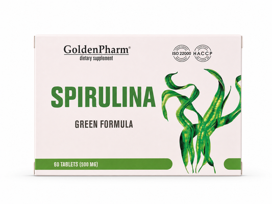 GoldenPharm Spirulina 60 Tablets 500mg front of box