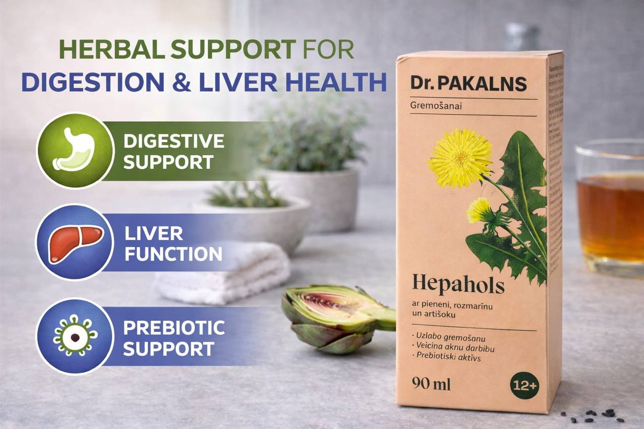 MAK Dr. Pakalns Hepahols Herbal Digestive & Liver Support Drops 90ml natural supplement package
