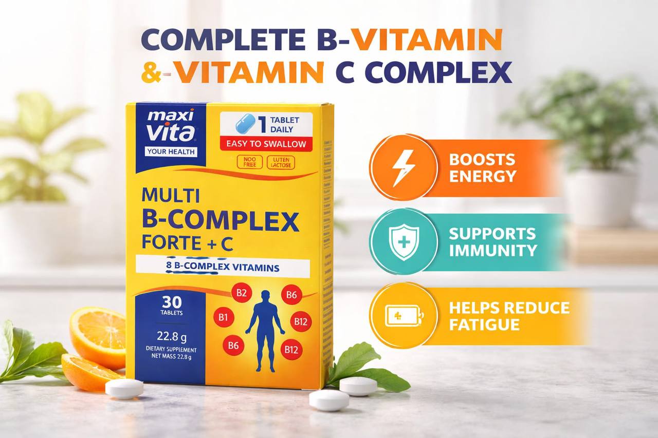 MAK MaxiVita Multi B-Complex Forte + C vitamin supplement 30 tablets natural health product package