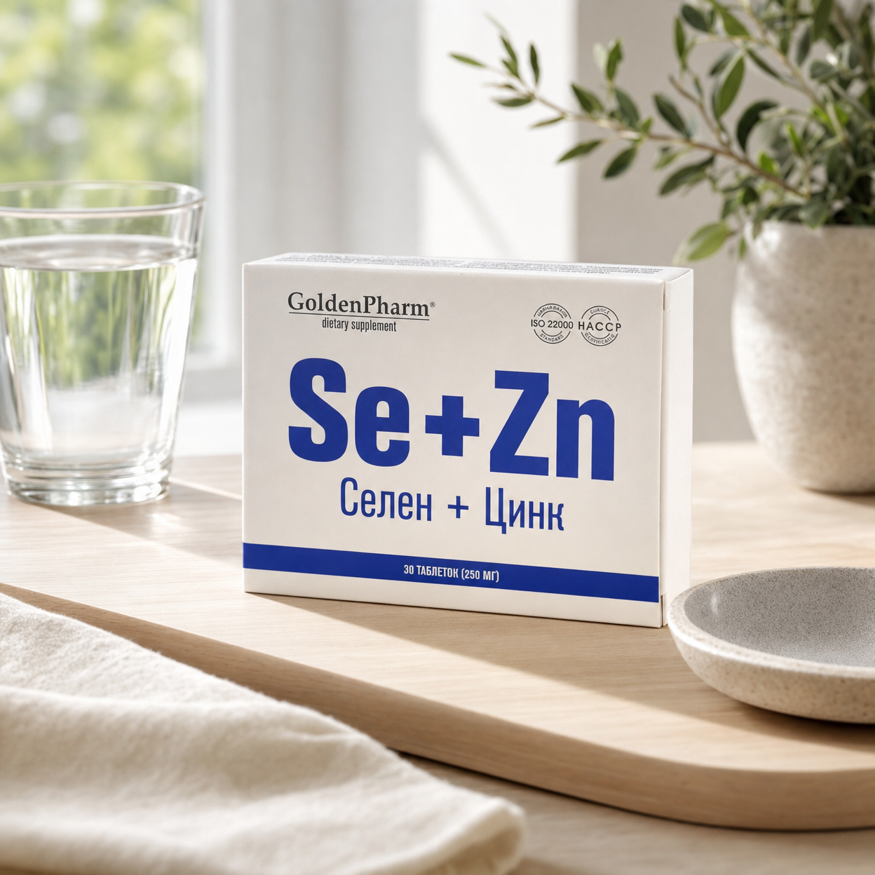 GoldenPharm Selenium + Zinc natural supplement 30 tablets 250mg immune support package