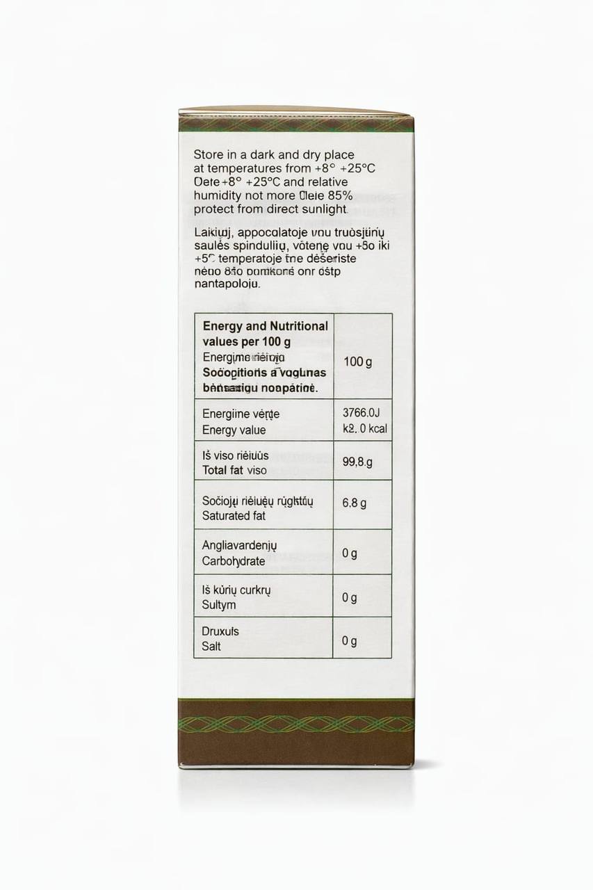Cold Pressed Walnut Oil 100ml nutritional information and storage panel
