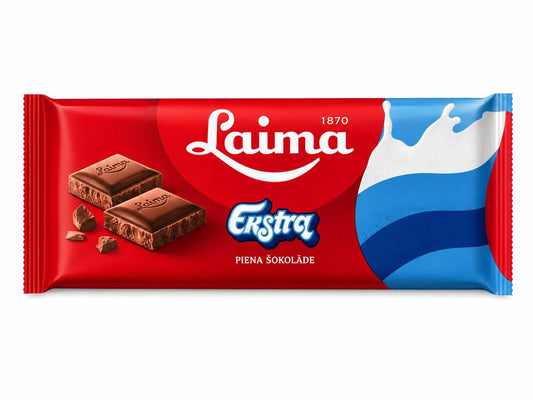 Laima Ekstra Milk Chocolate Bar 90g front pack on white background