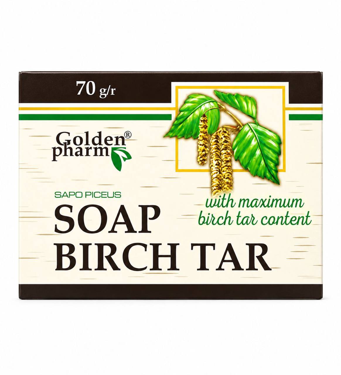 Golden Pharm Birch Tar Soap 70g front box on white background